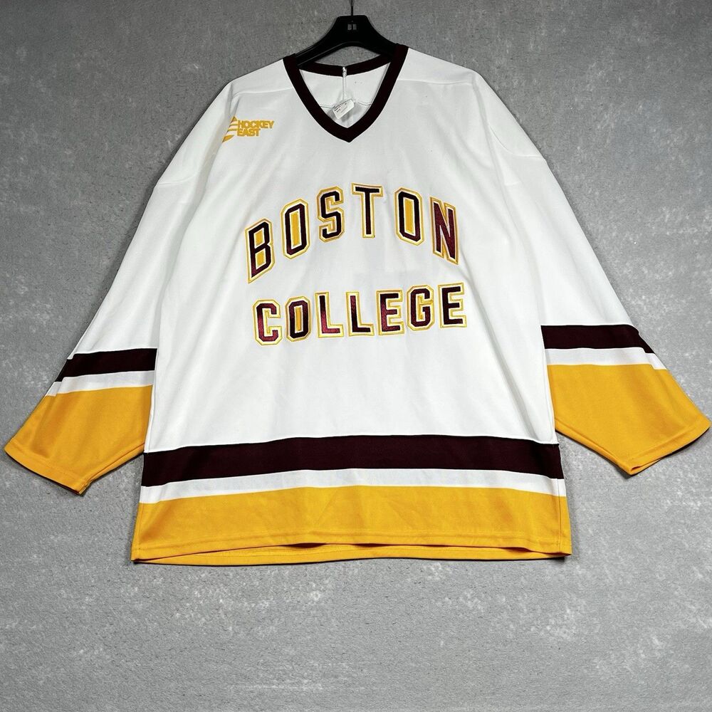 Vintage CCM Boston University Hockey Jersey Stitched Mens XL White Yellow